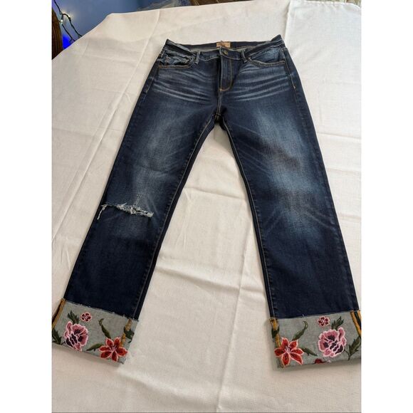 DRIFTWOOD Denim - Driftwood Colette Dark Wash Embroidered Cropped Denim Jeans Size 29